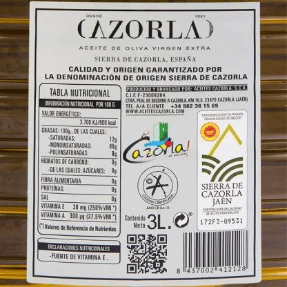 Oliwa z oliwek PICUAL D.O.P. SIERRA DE CAZORLA 3 litry w opakowaniu PET